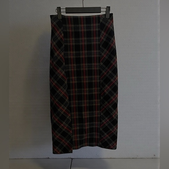 Free People Plaid Midi Pencil Skirt Size 0 | Back Zip | Grunge Preppy Dark Acade - Picture 2 of 9